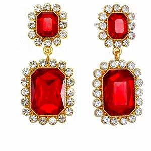 Monet Jewelry Double Glass Drop Earrings Red, Goldtone